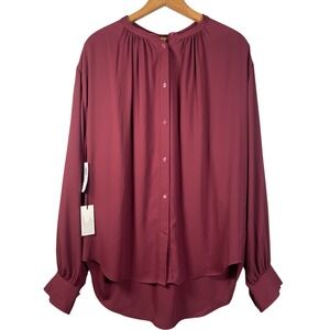 Aritzia Babaton Gene Women's Shirt Size L Maroon Long Sleeve Button Up‎ NEW NWT